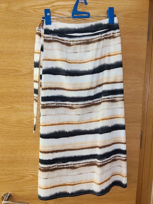 Falda pareo rayas beige-negro