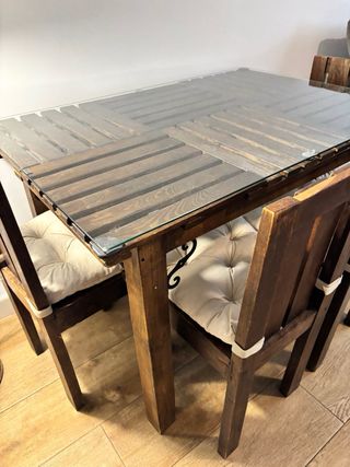 Mesa comedor madera cristal + 4 sillas