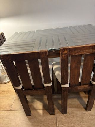 Mesa comedor madera cristal + 4 sillas