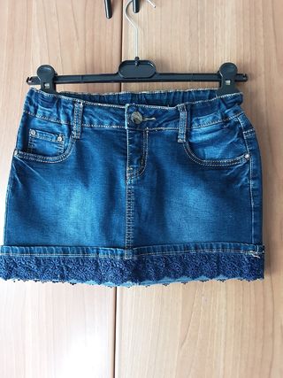 Gonna jeans con pizzo blu