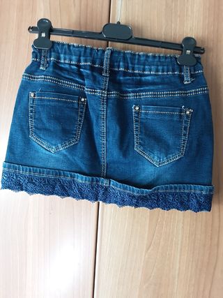 Gonna jeans con pizzo blu