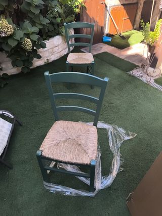2 Sillas Madera Verde - Paja