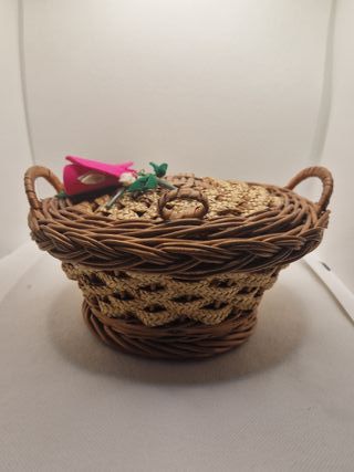 Cesta mimbre costurero vintage