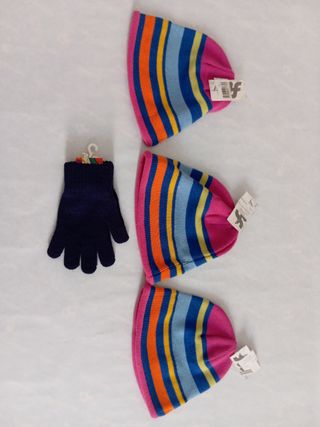 3 Gorros rayas multicolor un guantes niño/a