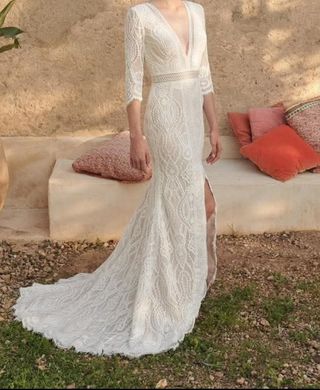 Vestido novia boho encaje. 