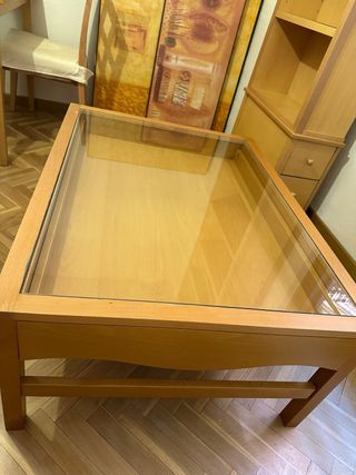 Mesa centro madera cristal -  comedor
