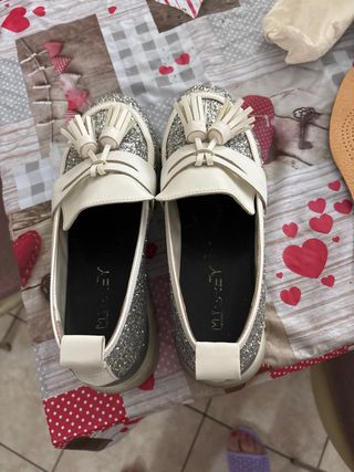 Mocassini My Grey glitter argento-bianco