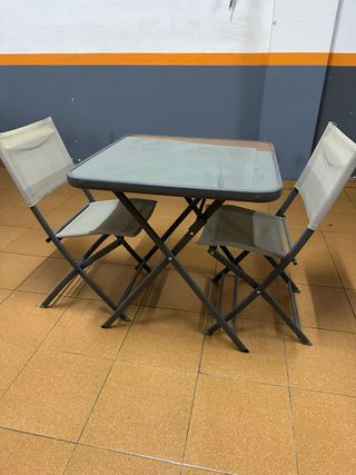 Mesa y sillas jardín - Gris y beige