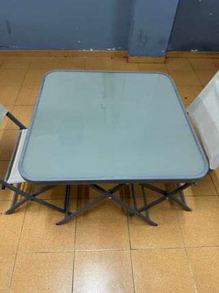 Mesa y sillas jardín - Gris y beige