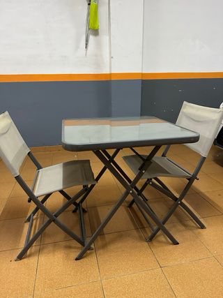 Mesa y sillas jardín - Gris y beige