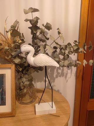 Decoración pájaro blanco - madera metal