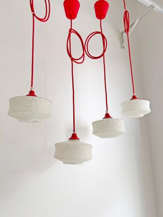 LAMPADE DA SOFFITTO IN VETRO BIANCO, ANNI '70
