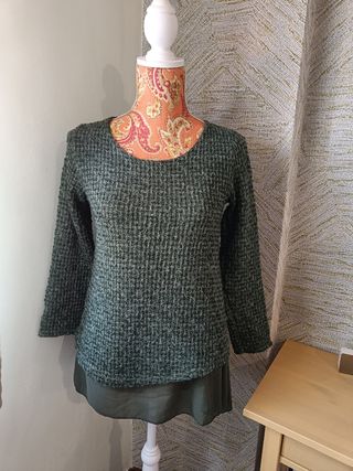 Jersey verde efecto tweed con un toque de brillo