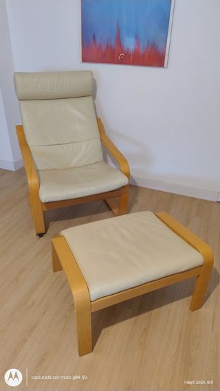 Sillón relax Ikea Poang piel beige