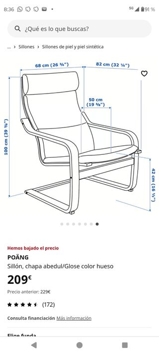 Sillón relax Ikea Poang piel beige