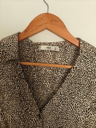 Vestido midi Mango S - Animal print beige/marrón