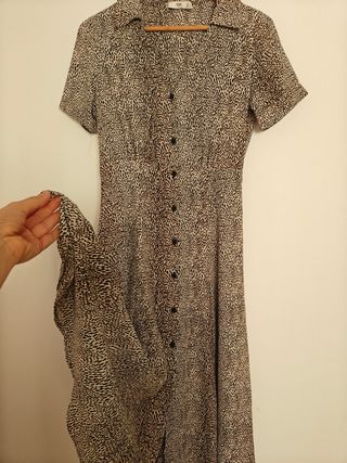 Vestido midi Mango S - Animal print beige/marrón
