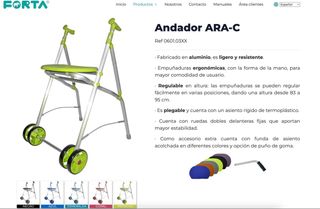 Andador plegable FORTA ARA-C con asiento y ruedas