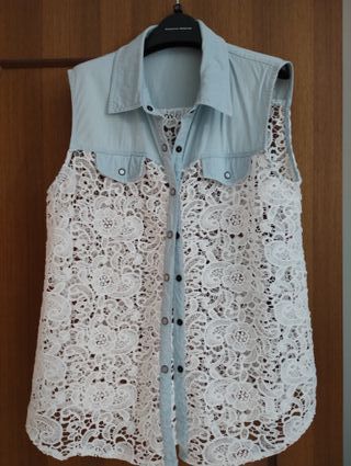 Blusa jeans pizzo bianco
