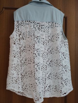 Blusa jeans pizzo bianco