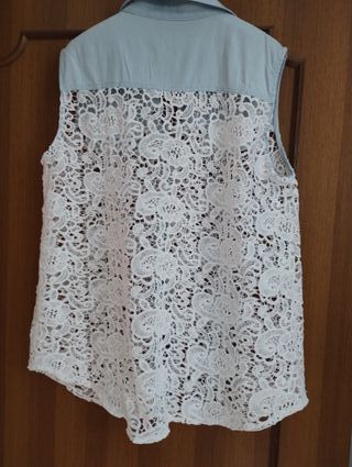 Blusa jeans pizzo bianco