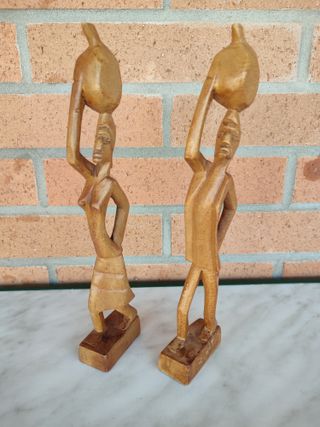 Figura Pareja Africana Madera 27CM