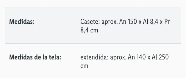 Toldo vertical - 140x250cm