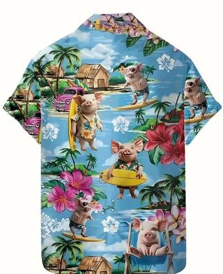 8 Camisas hawaianas cerdo - multicolor