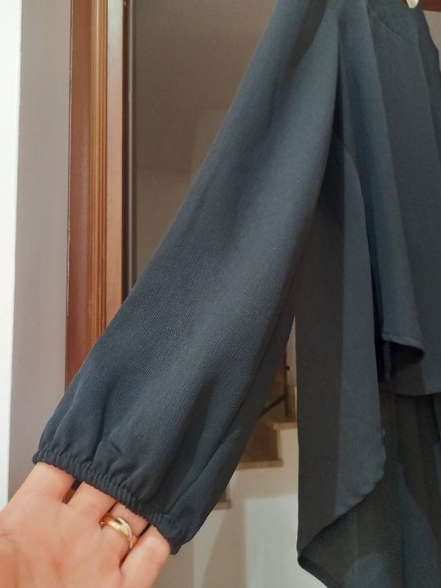 Blusa elegante nera asimmetrica tg S-M 