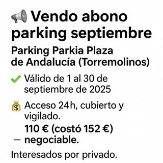 Plaza de parking mes de Septiembre del 2025 Torrem