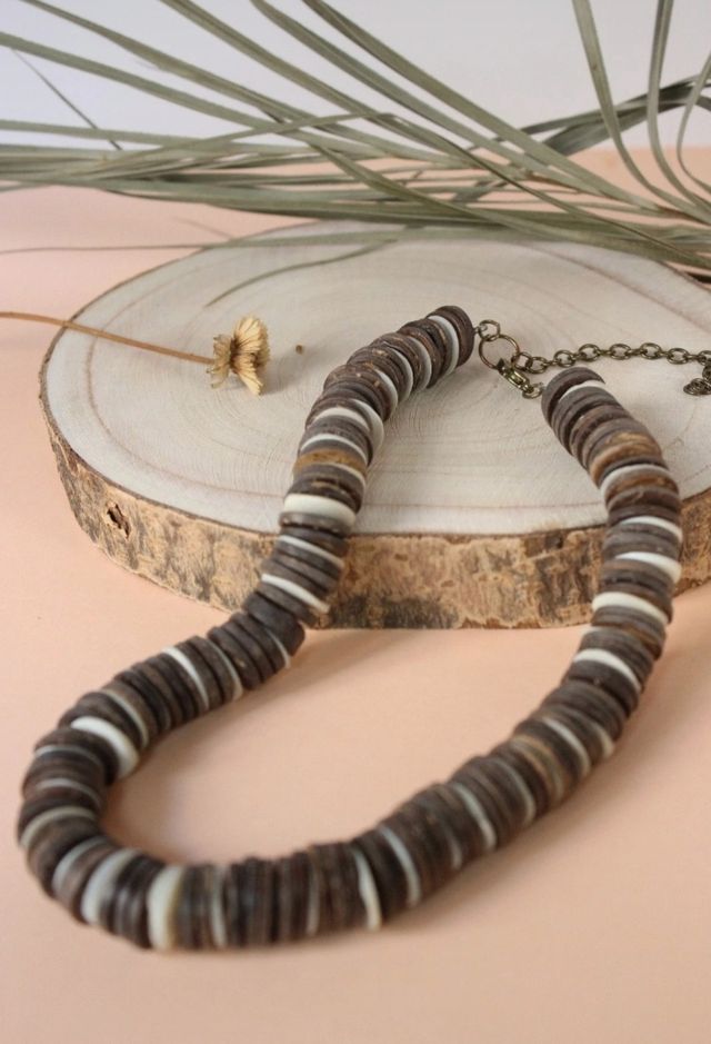 Collares + brazalete hippie madera