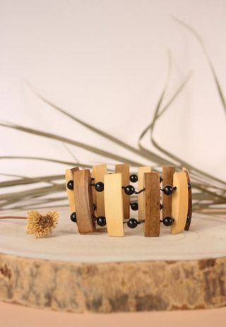 Collares + brazalete hippie madera 