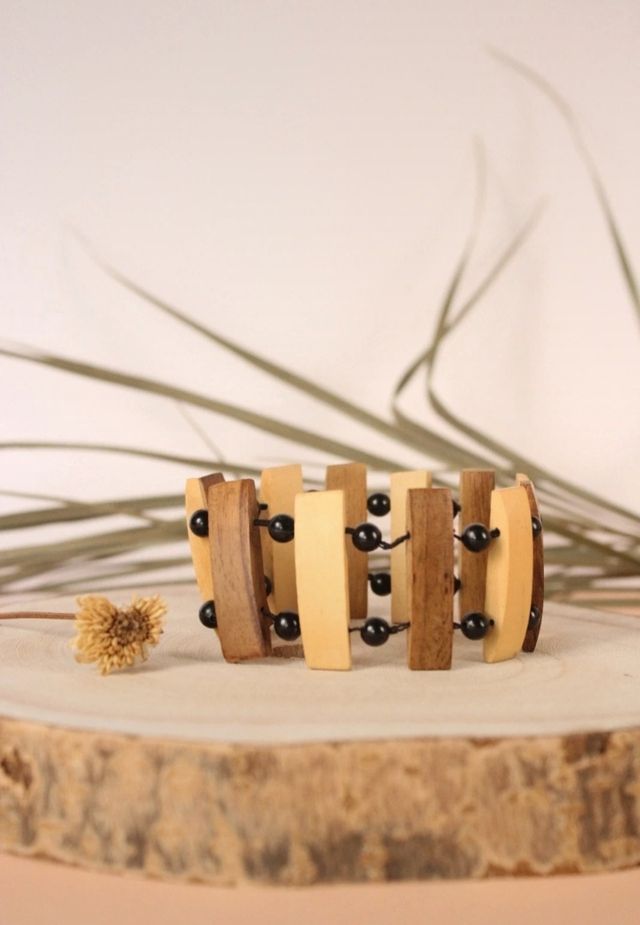 Collares + brazalete hippie madera