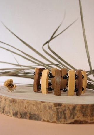 Collares + brazalete hippie madera 