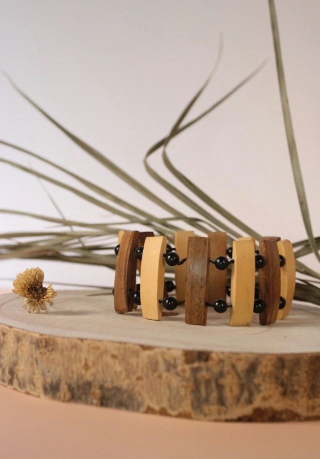 Collares + brazalete hippie madera