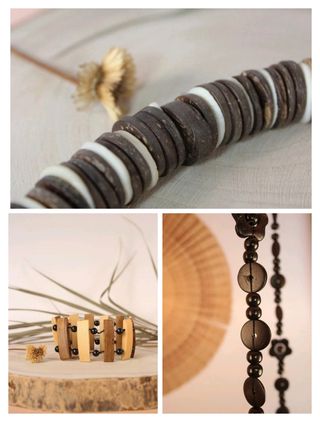 Collares + brazalete hippie madera 