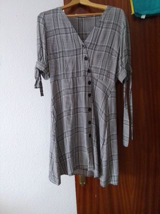 Vestido Mango L - cuadros gris/negro