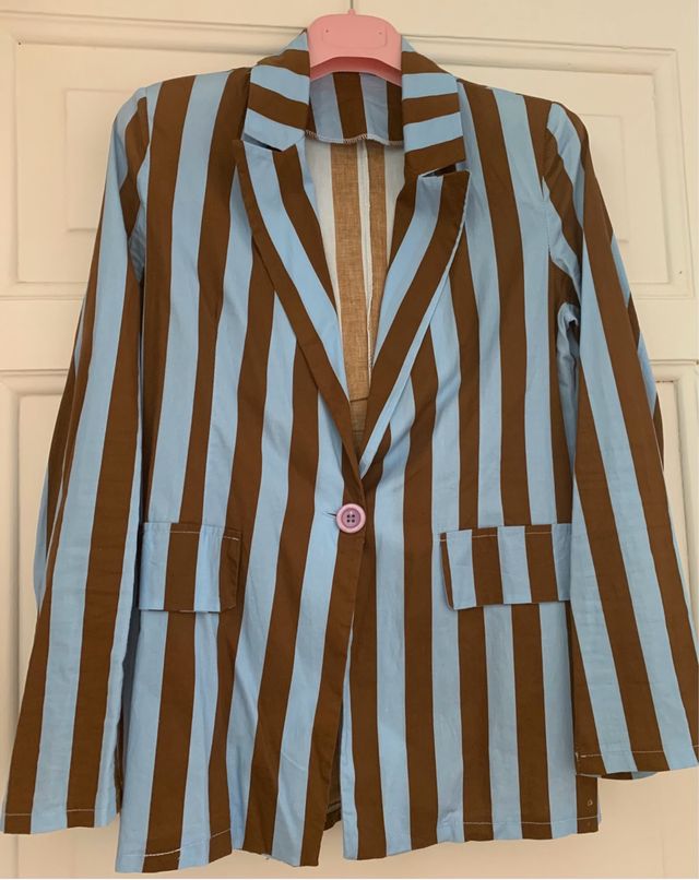 Blazer azzurro/marrone sfoderato 97%cotone
