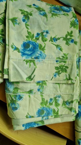 Sábanas vintage: Flores azules y verdes