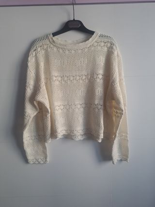 Jersey de ganchillo beige Vintage 