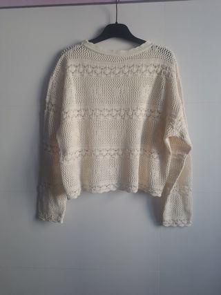 Jersey de ganchillo beige Vintage 