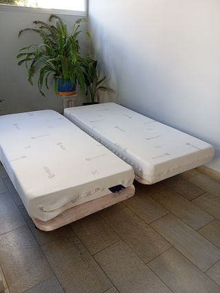 2 camas pequeñas con colchones
