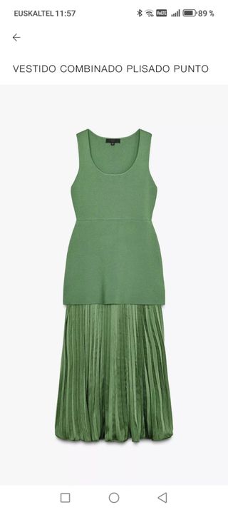 Vestido midi verde plisado