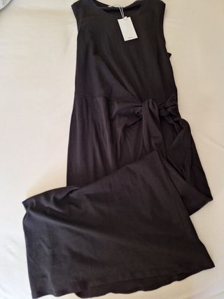 Vestido de Mango negro de algodón largo anudado