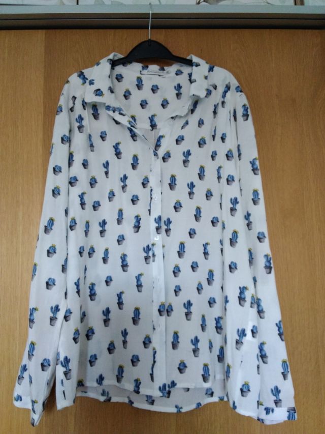 Camisa Cactus - Blanco y Azul