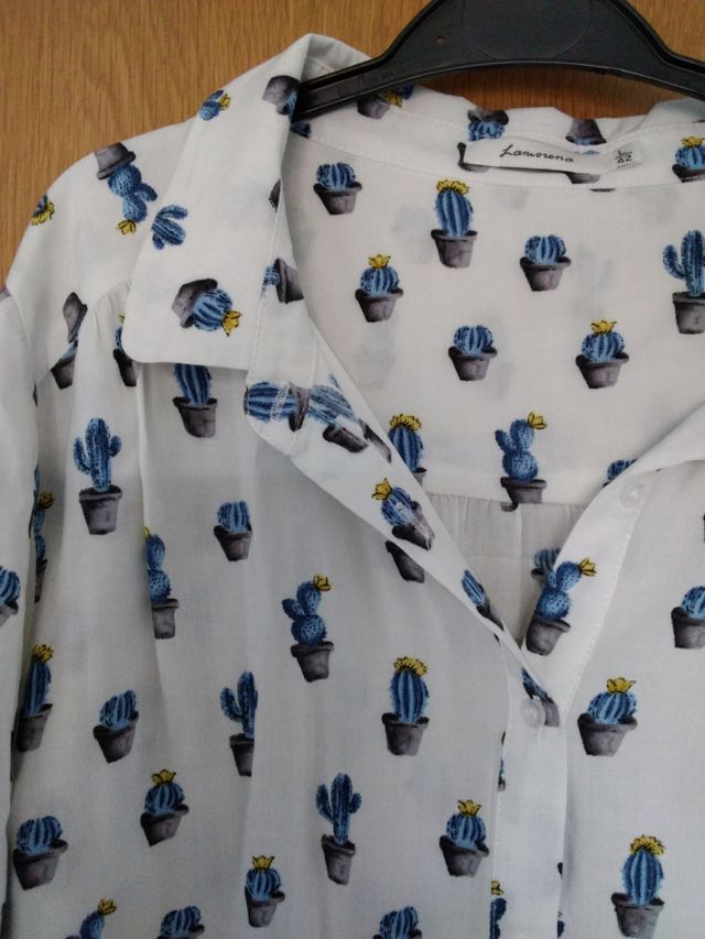 Camisa Cactus - Blanco y Azul