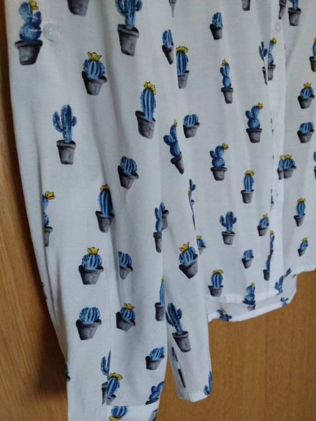 Camisa Cactus - Blanco y Azul