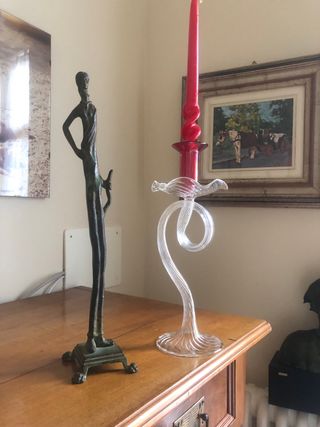 Portacandela vetro & statua bronzo
