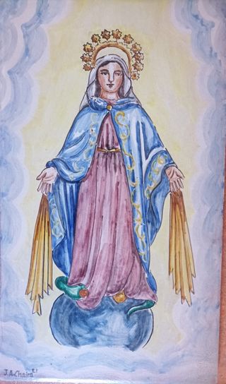 Placa Virgen Milagrosa cerámica.medidas 14'5 x 25
