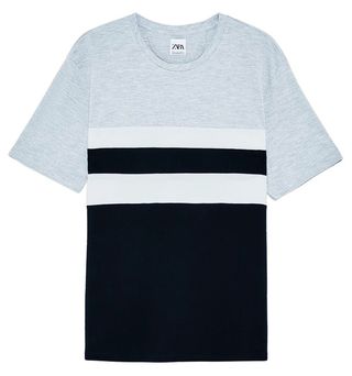 Camiseta polo Zara gris, negro y blanco